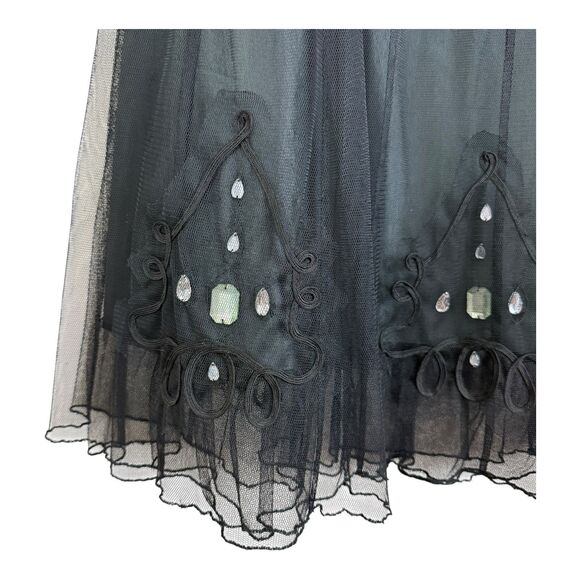 ZAPA Skirt Sz Small Beaded Black Mesh Sheer Layered Knee Length A-Line - Picture 2 of 8